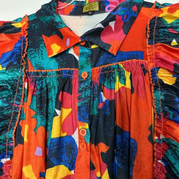 Love Highlight Exaggerated Puff Sleeve Mini Dress XL Multicolor Tiered - Picture 3 of 10